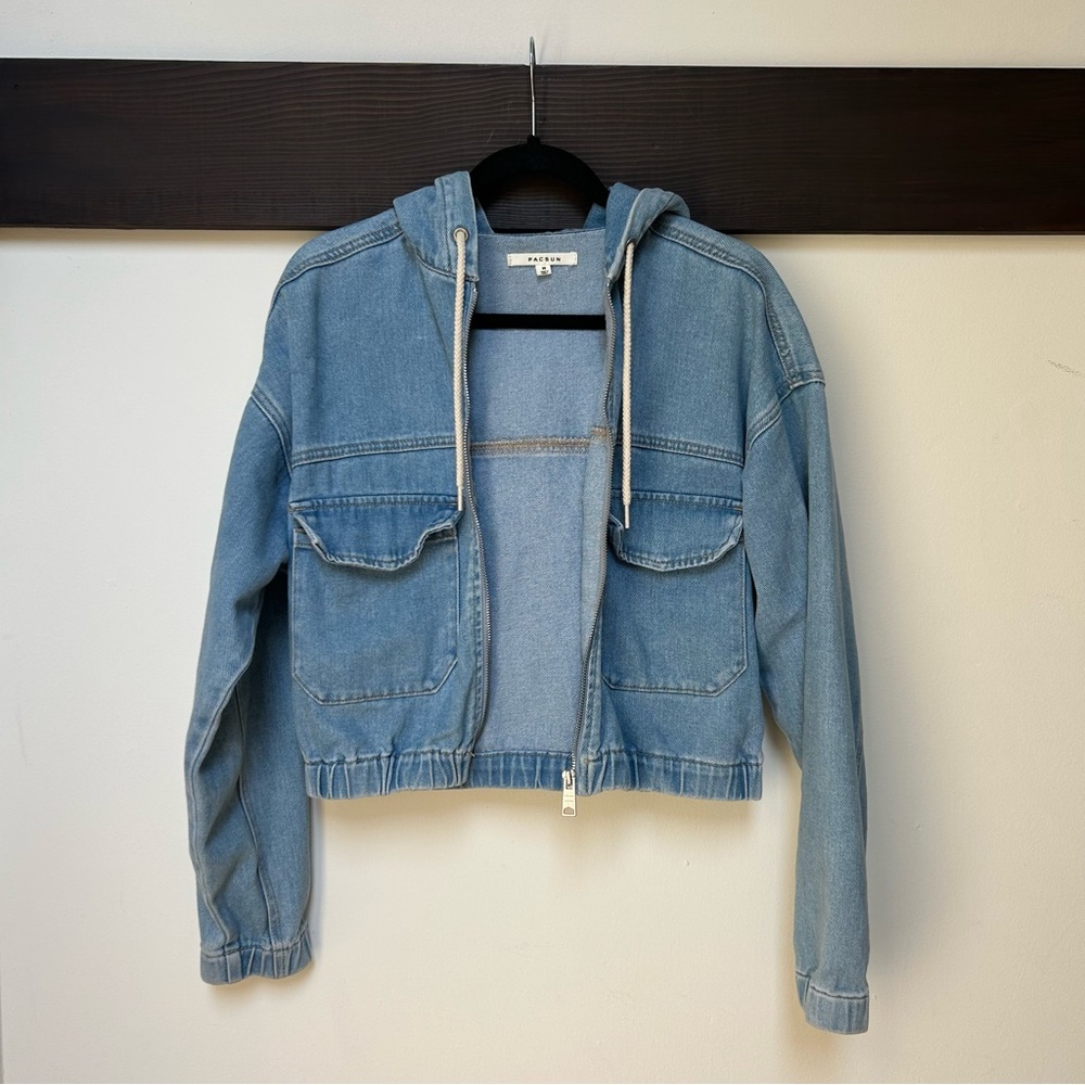 PacSun Blue Cropped Utility Hoodie Jacket